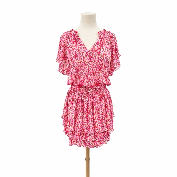 Poupette St Barth Dresses & Skirts - NWT Poupette St Barth S Elsa dress pink 0377 floral ruffle layered short tassel